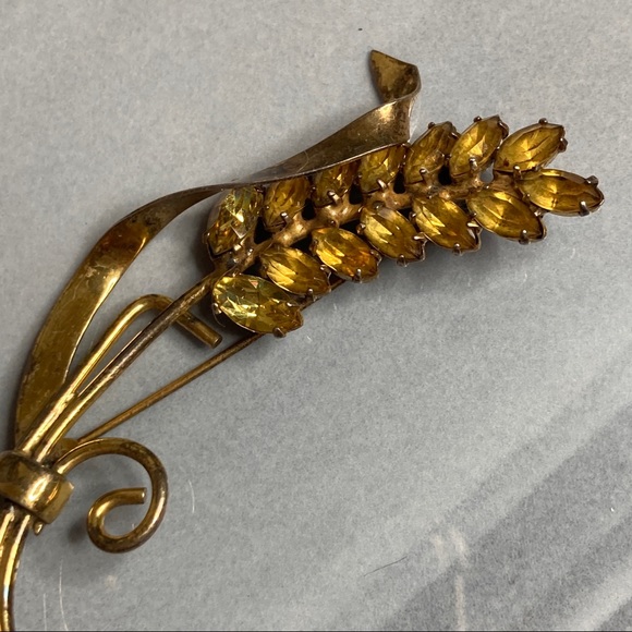 Vintage Coro Sterling Vermeil Wheat Brooch with Citrine Glass - Picture 13 of 13